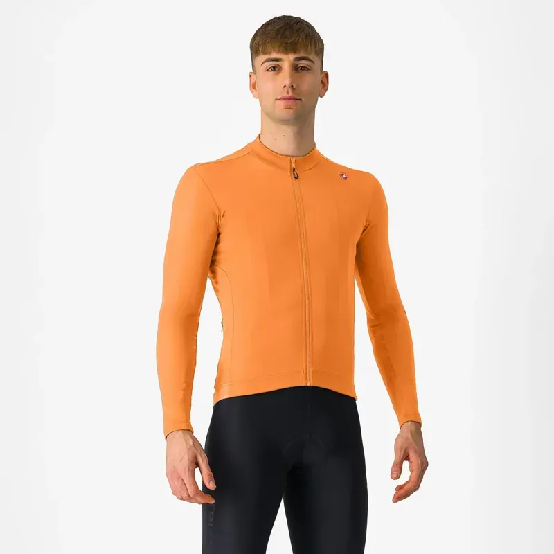 Castelli Espresso Thermal Men's Jersey In Vivid Orange/Dark Grey