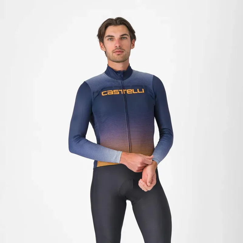 Castelli Apice Thermal Jersey in Belgian Blue/Vivid Orange/Winter Sky