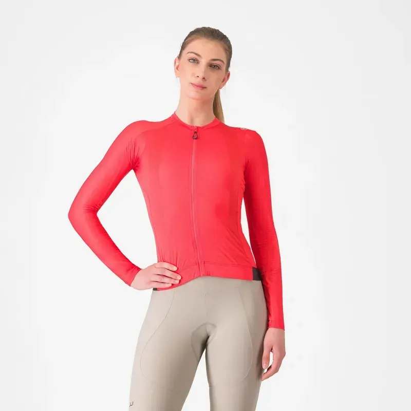 Castelli Espresso Women's Long Sleeve Jersey in Hibiscus/Dark Grey