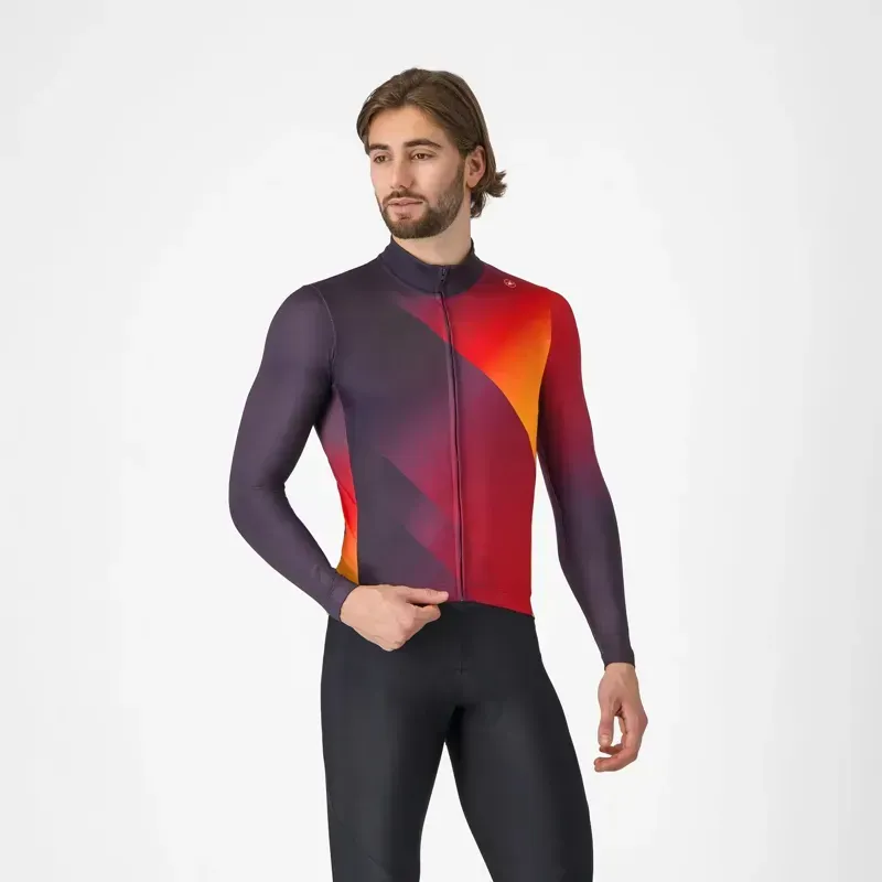 Castelli Amplify Thermal Jersey in Dark Night Shade/Red/Vivid Orange