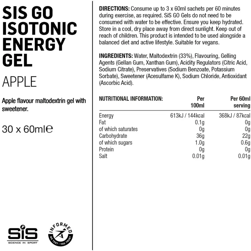 Science in Sport GO Isotonic 30 Pack Energy Gels in Apple-2