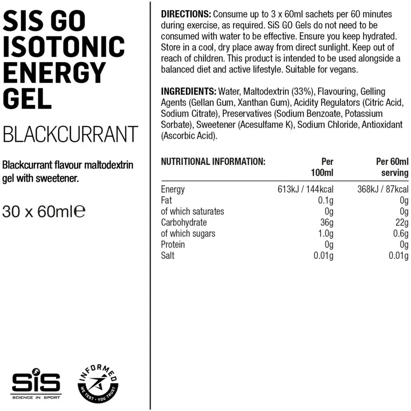 Science in Sport GO Isotonic 30 Pack Energy Gels in Blackcurrant-2