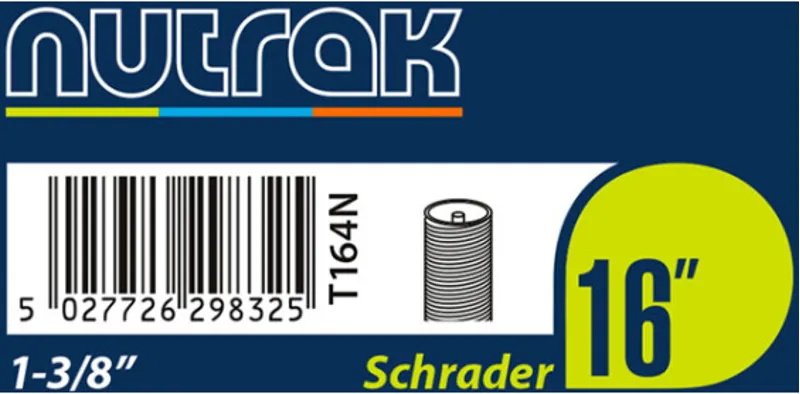 Nutrak 16 x 1 3/8th inch Brompton Schrader inner tube