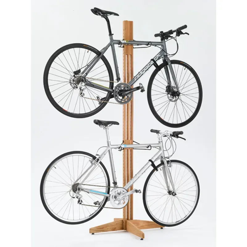 Gear Up Oak Rack Wheeled 4 Bike Storage in Brown